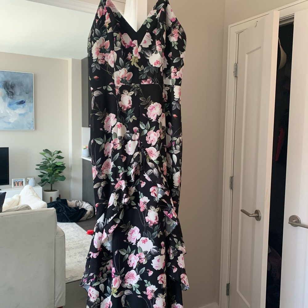 Black floral maxi dress, perfect for a summer/fall wedding